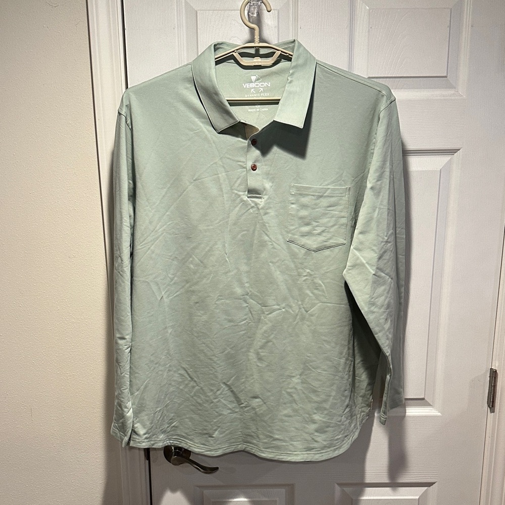 Veboon Men’s Long Sleeve Polo Shirt Sage Green 3XL